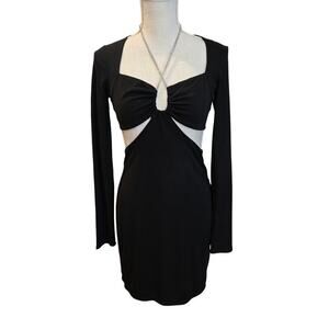 Bershka NWT cut out long sleeve mini dress with embellished halter strap sz M.